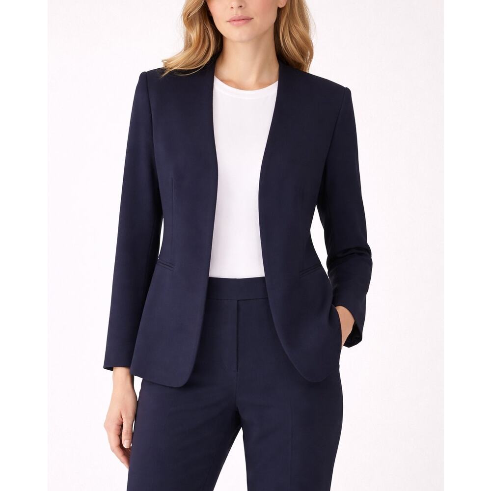 Theory Lindraya Admiral Crepe Blazer Open Front Jacket Work Navy Blue Size 10